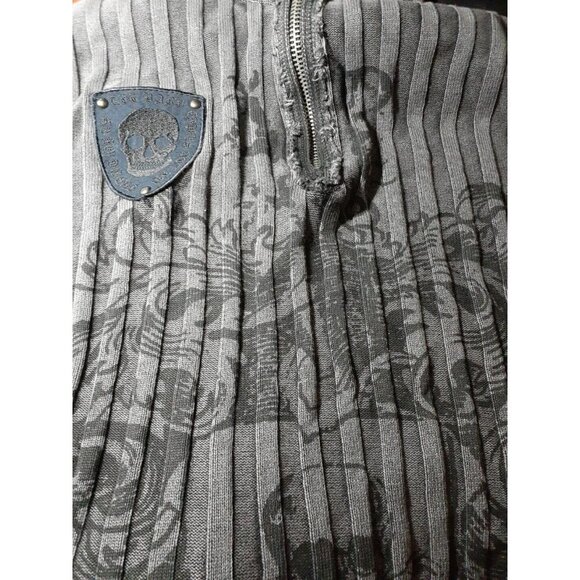 INC Mens Sweater L Skull Patch Tatoo Goth Graphic Turtle Neck 1/4 Zip Ribbed - Picture 16 of 16